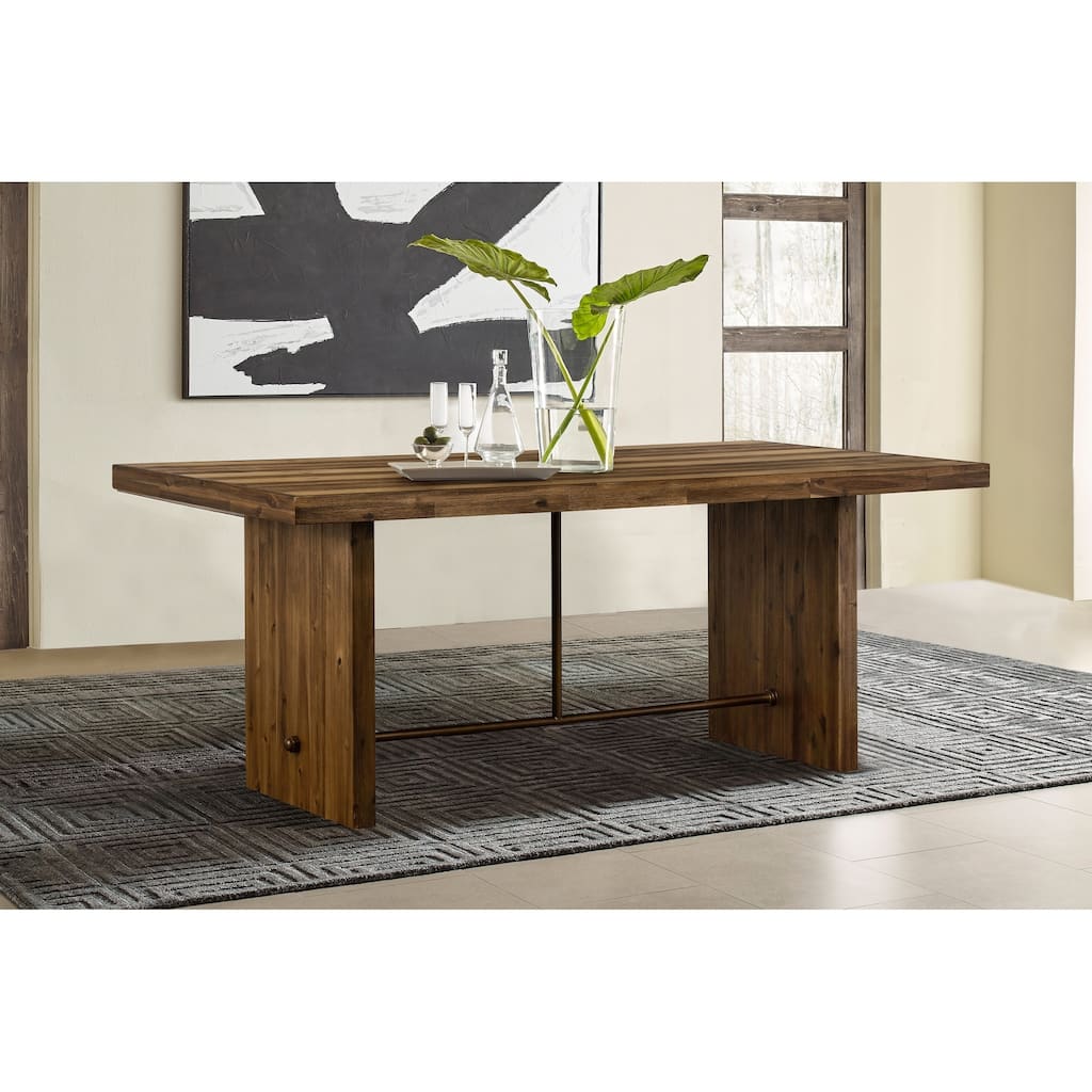 Superb 76" Rustic Oak Wood Dining Table with Trestle Base