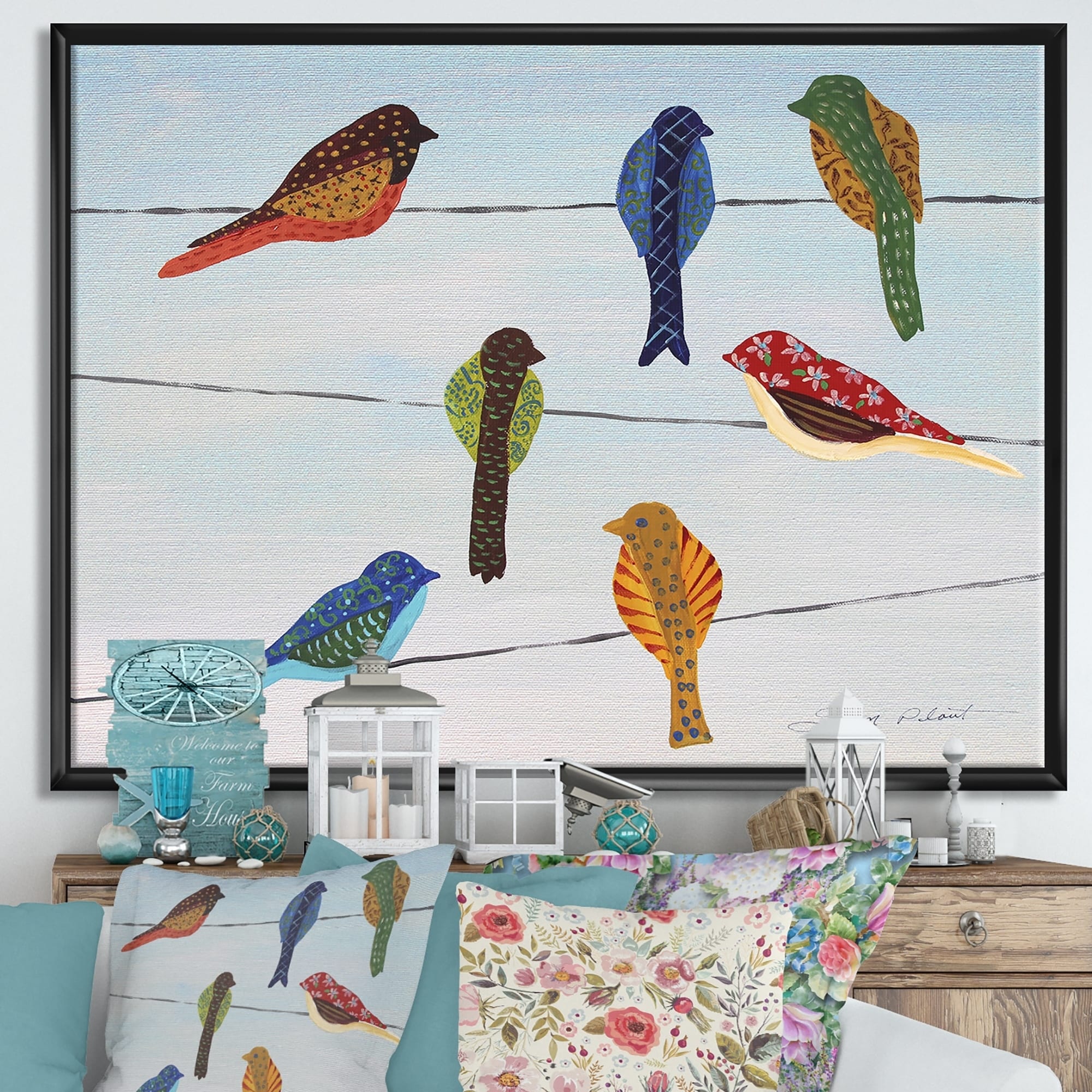 Shop Designart Lovely Colorful Birds On Wires 1 Cottage Premium