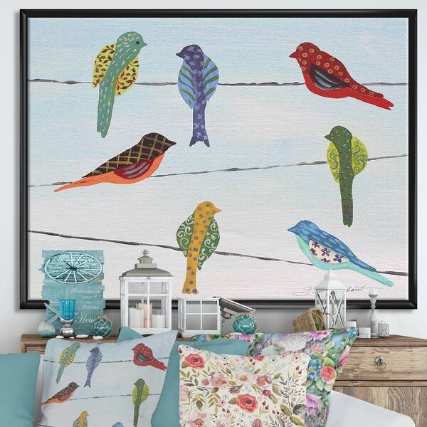 Shop Designart Lovely Colorful Birds On Wires 2 Cottage Framed