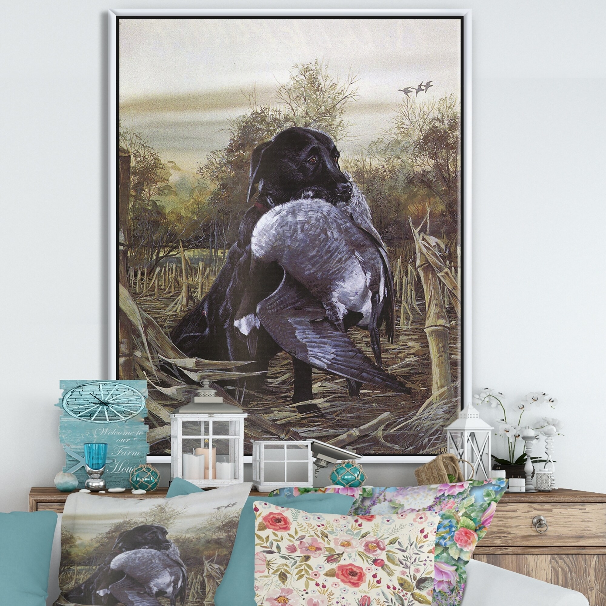 Shop Designart Hunting Dog Returning Duck Cottage Framed Canvas