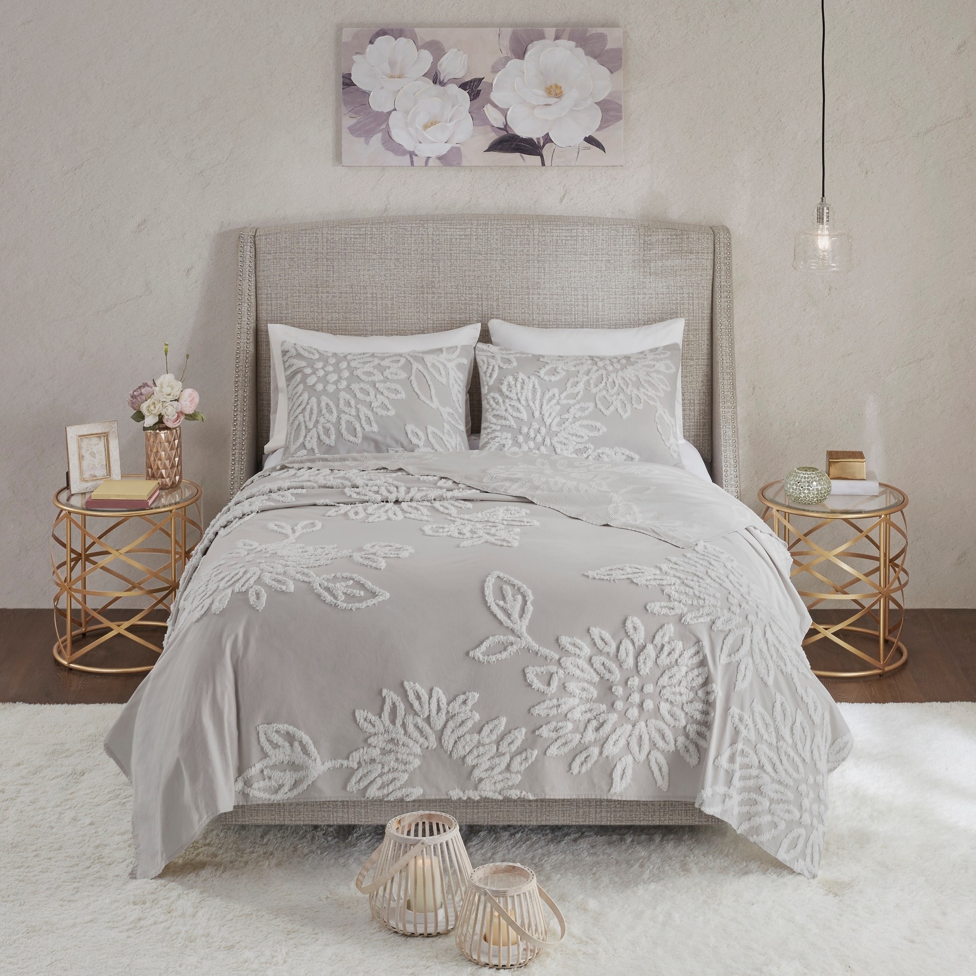 Shop Madison Park Pansy Grey White Tufted Cotton Chenille Floral
