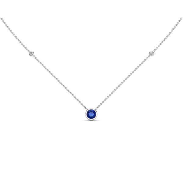 Noray Designs 14K Gold Blue Sapphire (5 MM) & Diamond Accent (0.06 Ct, G-H Color, SI2-I1 Clarity) Necklace, 16"-18"
