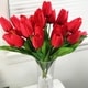 preview thumbnail 11 of 10, Enova Home Artificial 3 Pack Silk Tulips Fake Flowers Arrangement in Clear Glass Vase with Plastic Pearl for Home Wedding Decor