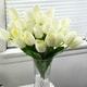 preview thumbnail 5 of 10, Enova Home Artificial 3 Pack Silk Tulips Fake Flowers Arrangement in Clear Glass Vase with Plastic Pearl for Home Wedding Decor
