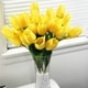preview thumbnail 2 of 10, Enova Home Artificial 3 Pack Silk Tulips Fake Flowers Arrangement in Clear Glass Vase with Plastic Pearl for Home Wedding Decor