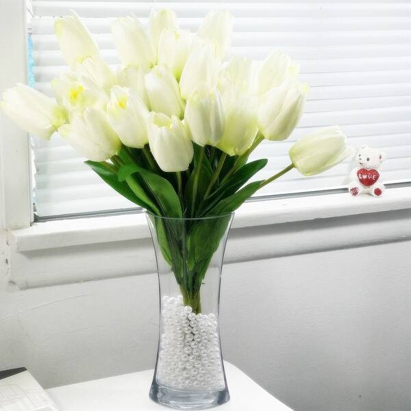 Shop Enova Home 3 Pack Silk Tulips Arrangement In Clear Glass Vase