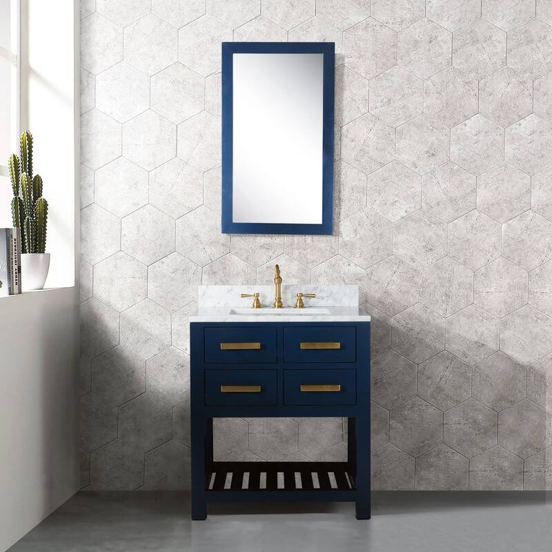 30 Inch Monarch Blue Single Sink Bathroom Vanity From The Madalyn Collection - Vanity with Mirror - Assembled