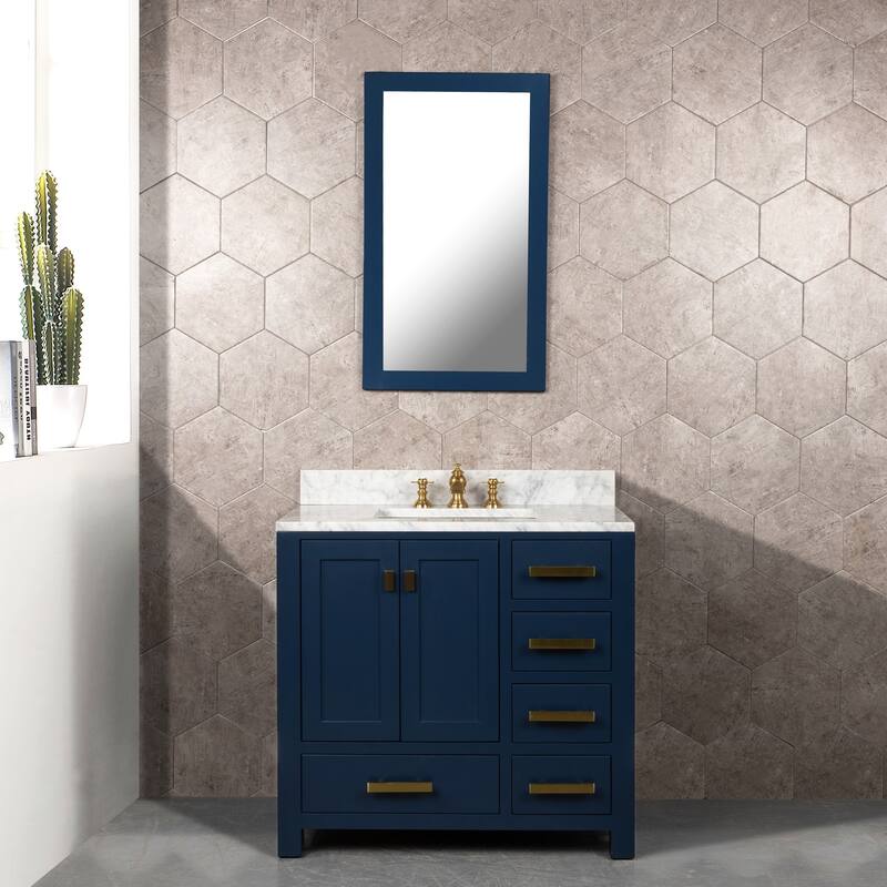 Madison 36-inch Blue Single Sink Carrara White Marble Vanity - Vanity with F2-0013-06-FX Faucet - Assembly Required