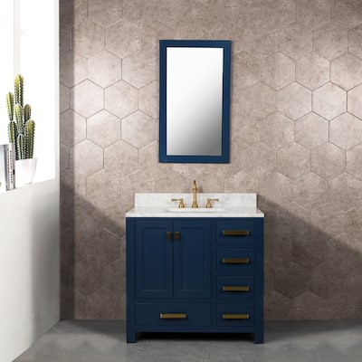Madison 36-inch Blue Single Sink Carrara White Marble Vanity