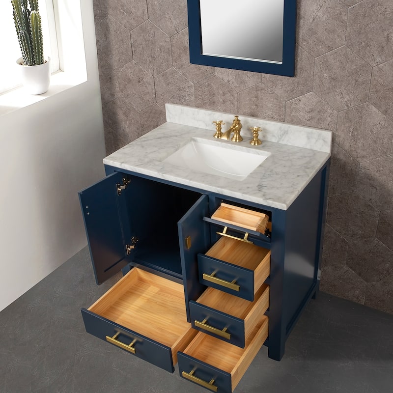 Madison 36-inch Blue Single Sink Carrara White Marble Vanity