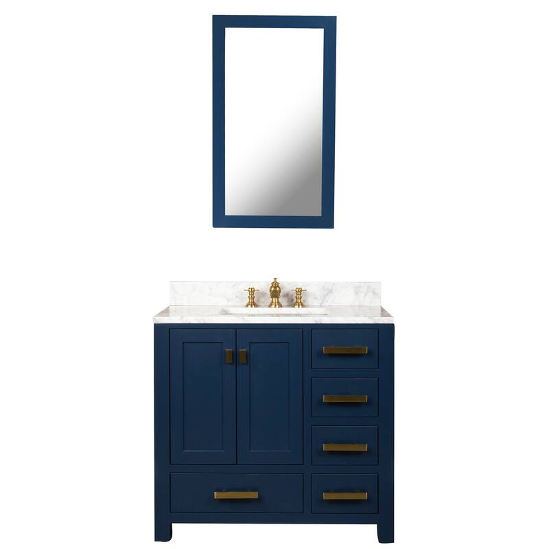 Madison 36-inch Blue Single Sink Carrara White Marble Vanity