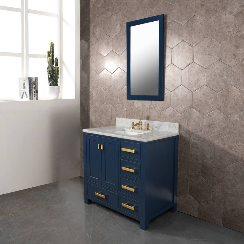 Madison 36-inch Blue Single Sink Carrara White Marble Vanity