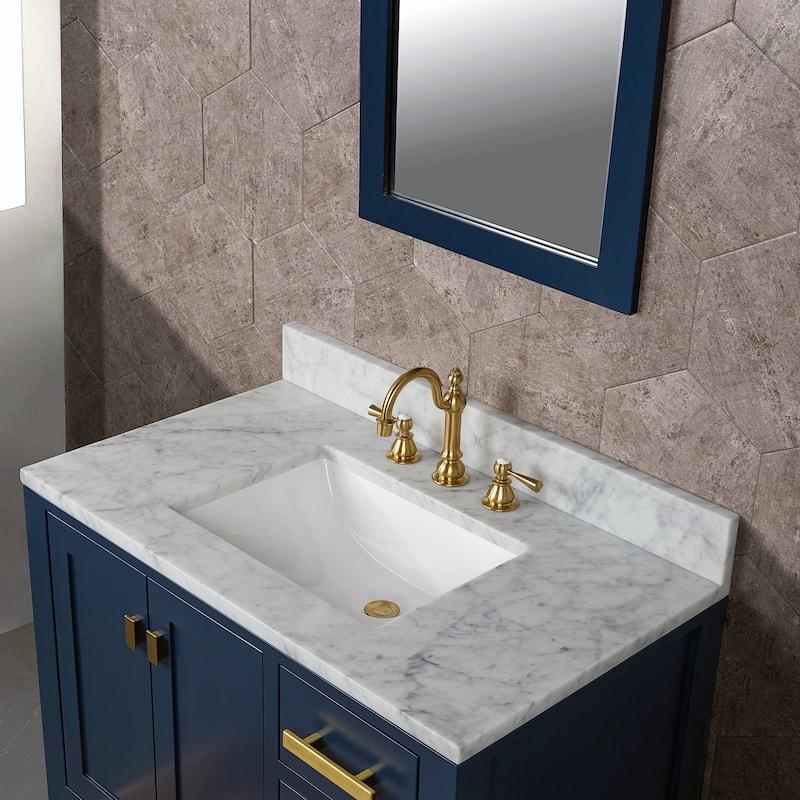 Madison 36-inch Blue Single Sink Carrara White Marble Vanity