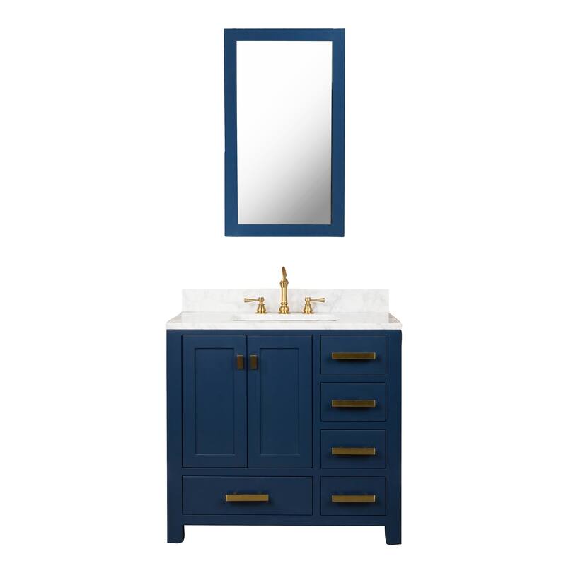 Madison 36-inch Blue Single Sink Carrara White Marble Vanity