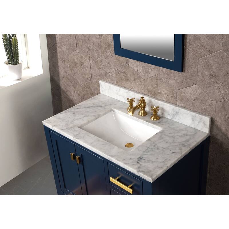 Madison 36-inch Blue Single Sink Carrara White Marble Vanity