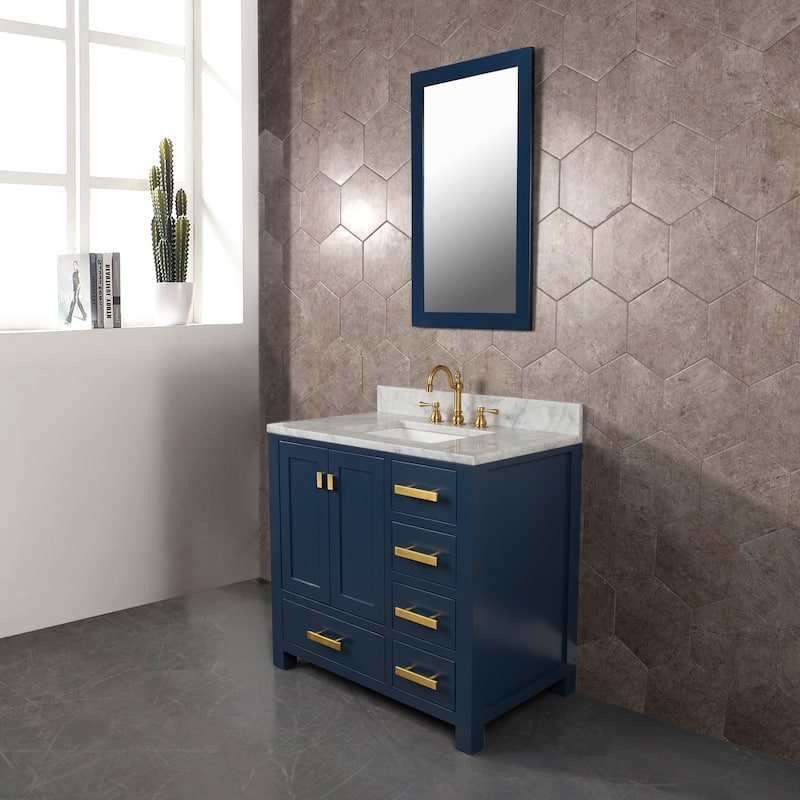 Madison 36-inch Blue Single Sink Carrara White Marble Vanity