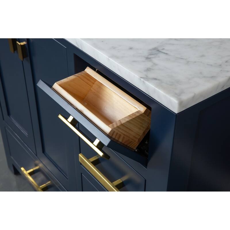 Madison 36-inch Blue Single Sink Carrara White Marble Vanity