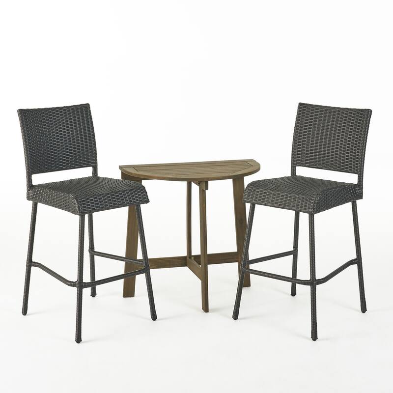 Meadow Outdoor 2 Seater Half-Round Wood and Wicker Bistro Set with Folding Table by Christopher Knight Home