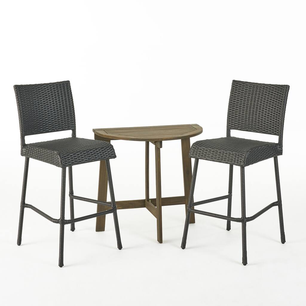 Meadow Outdoor 2 Seater Half-Round Wood and Wicker Bistro Set with Folding Table by Christopher Knight Home