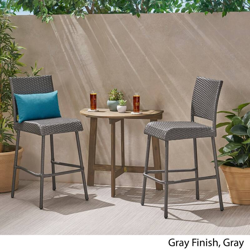 Meadow Outdoor 2 Seater Half-Round Wood and Wicker Bistro Set with Folding Table by Christopher Knight Home