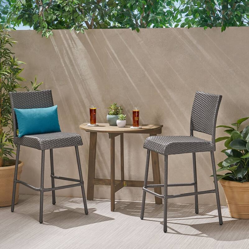 Meadow Outdoor 2 Seater Half-Round Wood and Wicker Bistro Set with Folding Table by Christopher Knight Home
