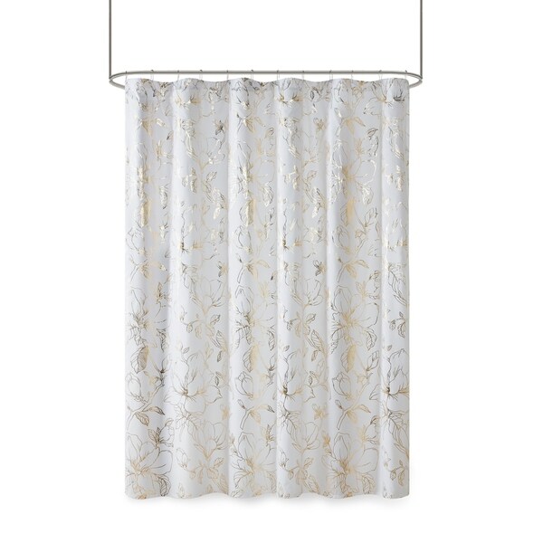 white and gold shower curtain