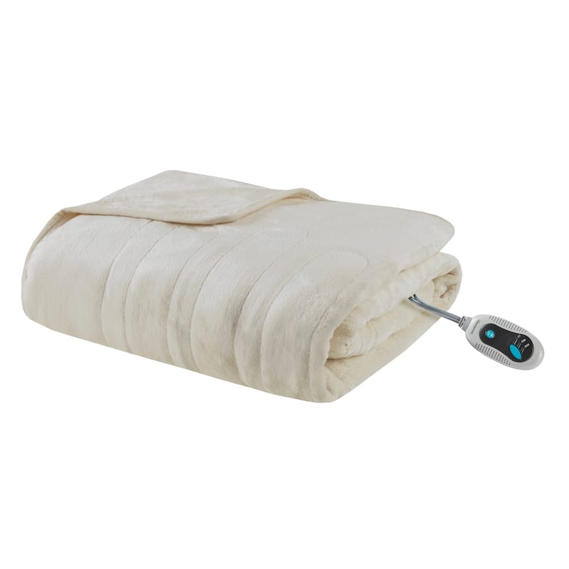 Beautyrest Plush Heated Throw with Foot Pocket - Ivory