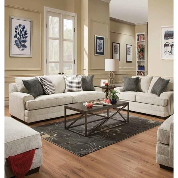 Acme Avedia Sofa With Pillows In Beige Gray Chenille Acme Avedia Sofa With Pillows In Beige