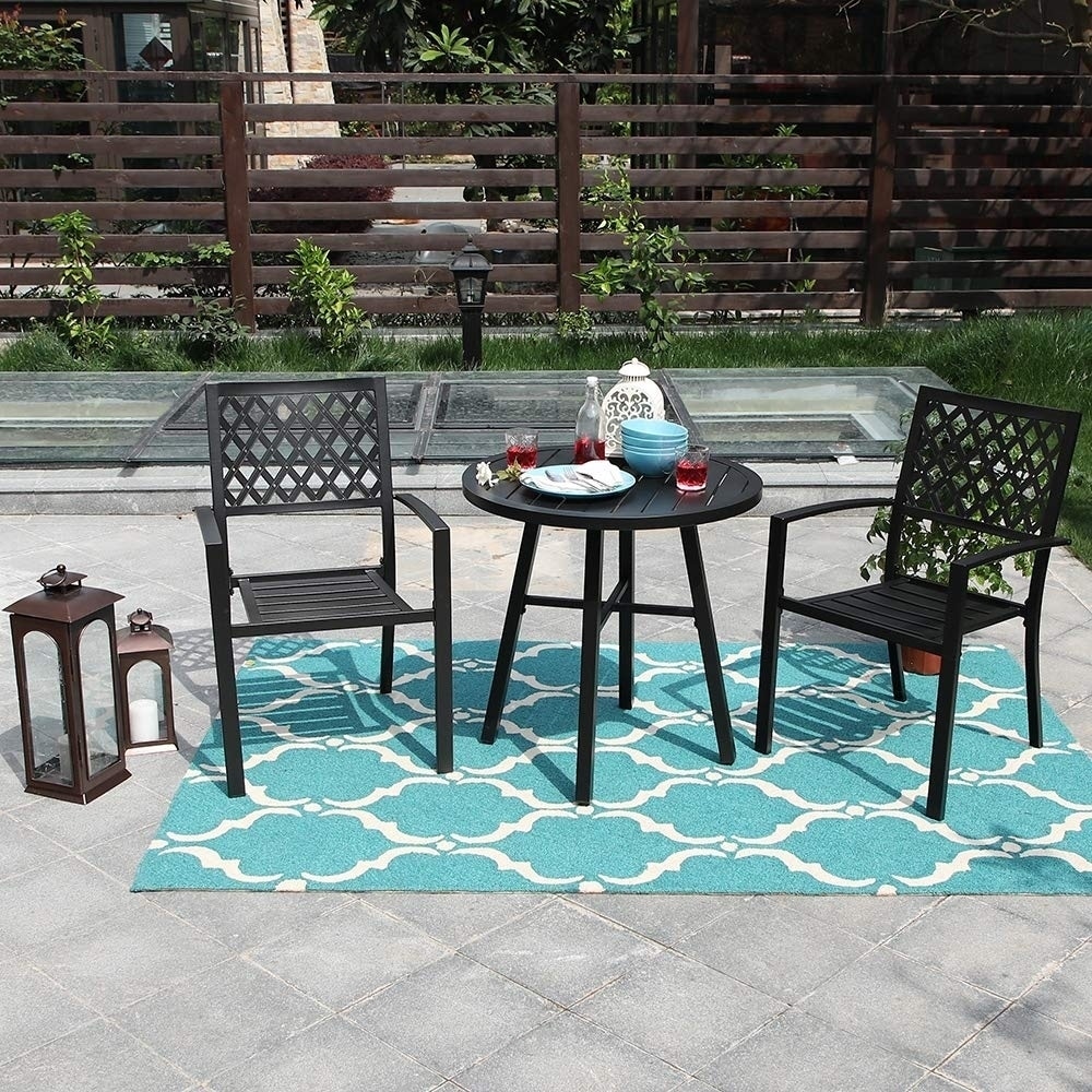 Claribelle 3 Piece Black Patio Bistro Set With Round Table By Patio Bistro Set With Round Table