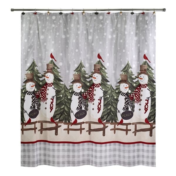 Decorative Bathroom Shower Curtain Country Christmas Snowmen 