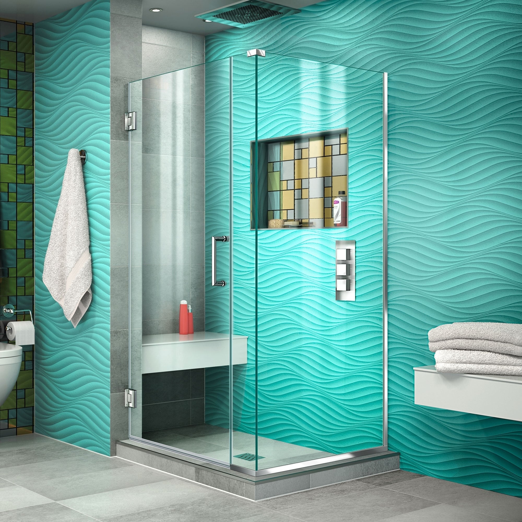 DreamLine Unidoor Plus 32 in. W x 34 3/8 in. D x 72 in. H Frameless Hinged Shower Enclosure - 34.38" x 32"