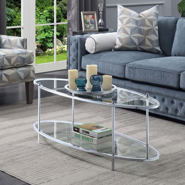 oval glass silver coffee table