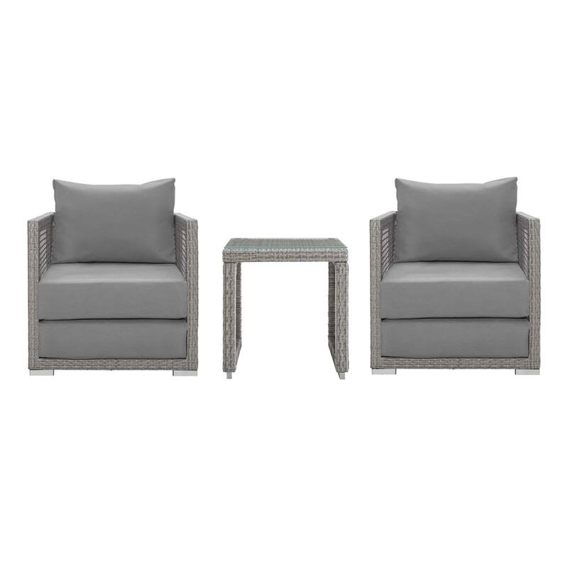 Aura 3 Piece Outdoor Patio Wicker Rattan Set - Grey