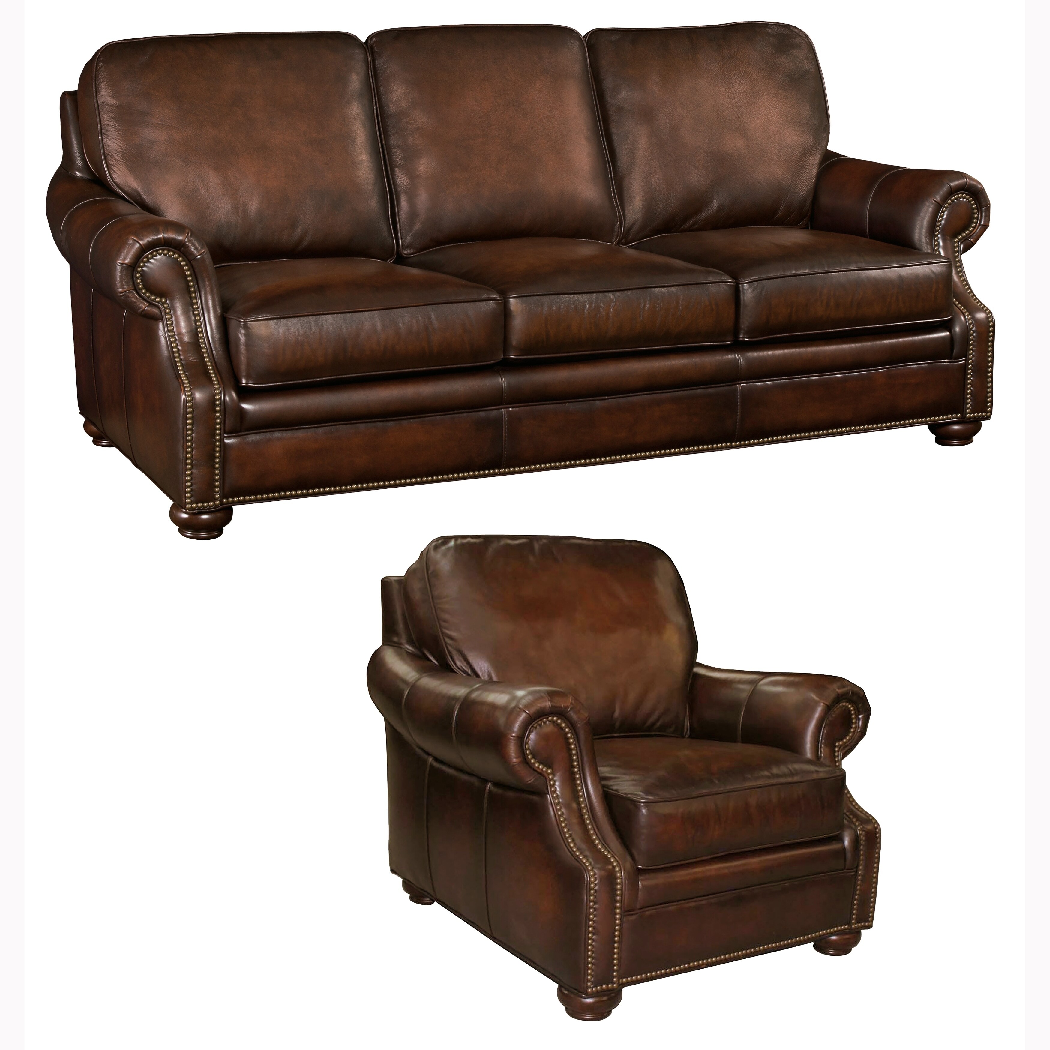 Foster Brown Hand Rubbed Top Grain Leather Sofa And Chair Hand Rubbed Top Grain Leather Sofa
