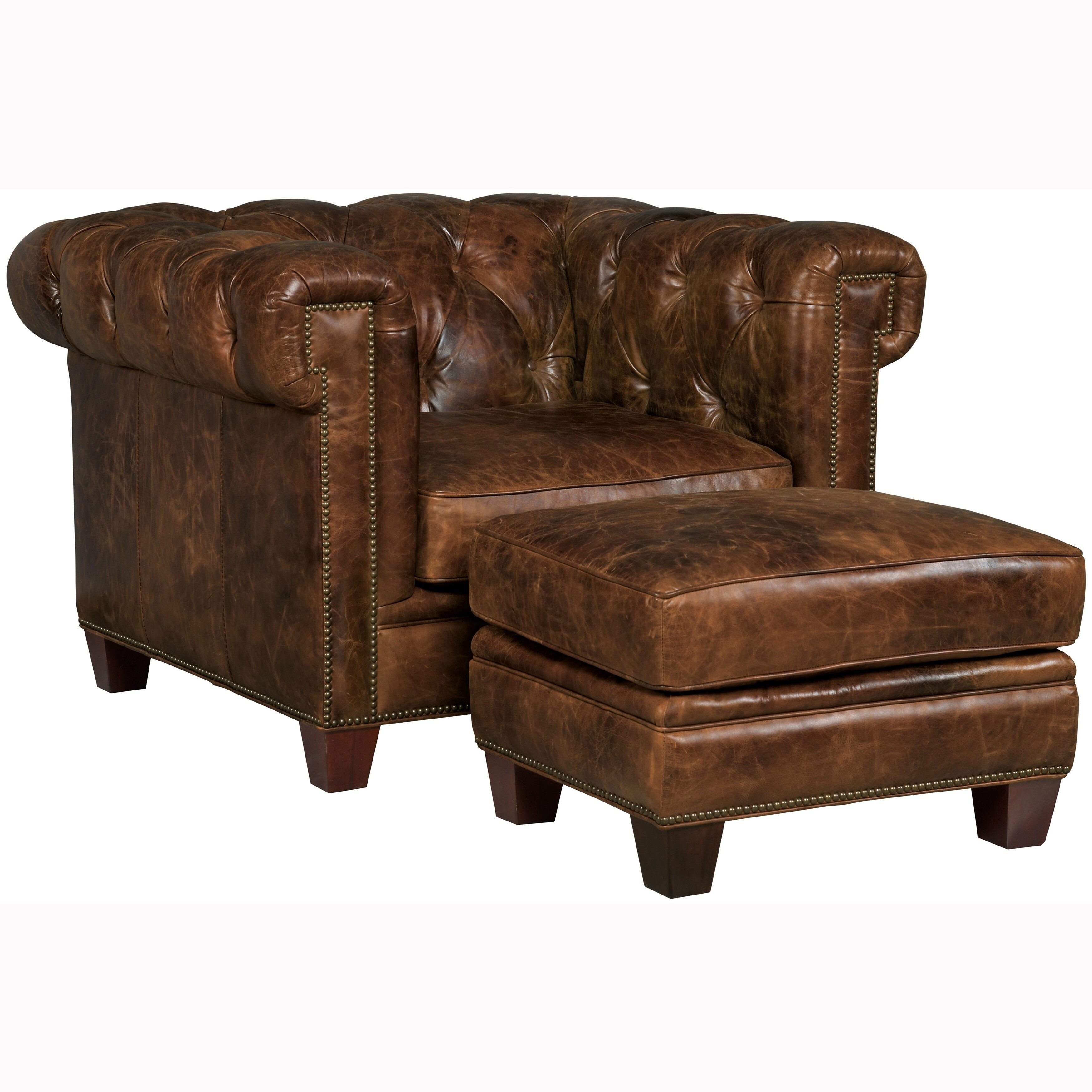 Pratt Tufted Brown Top Grain Leather Chesterfield Chair and 