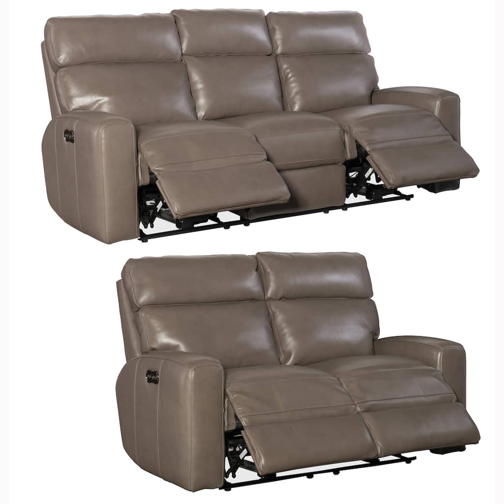 Frederick Grey Top Grain Leather Power Reclining Sofa and Loveseat Set