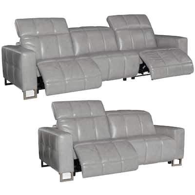 Bombay Grey Top Grain Leather Power Reclining Sofa and Loveseat Set