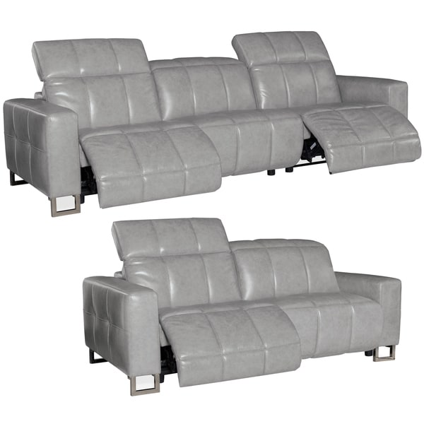 Bombay Grey Top Grain Leather Power Reclining Sofa and Loveseat