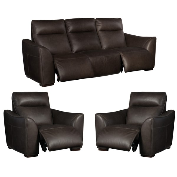 Union Charcoal/Black Leather Power Reclining Sofa and Two Chairs