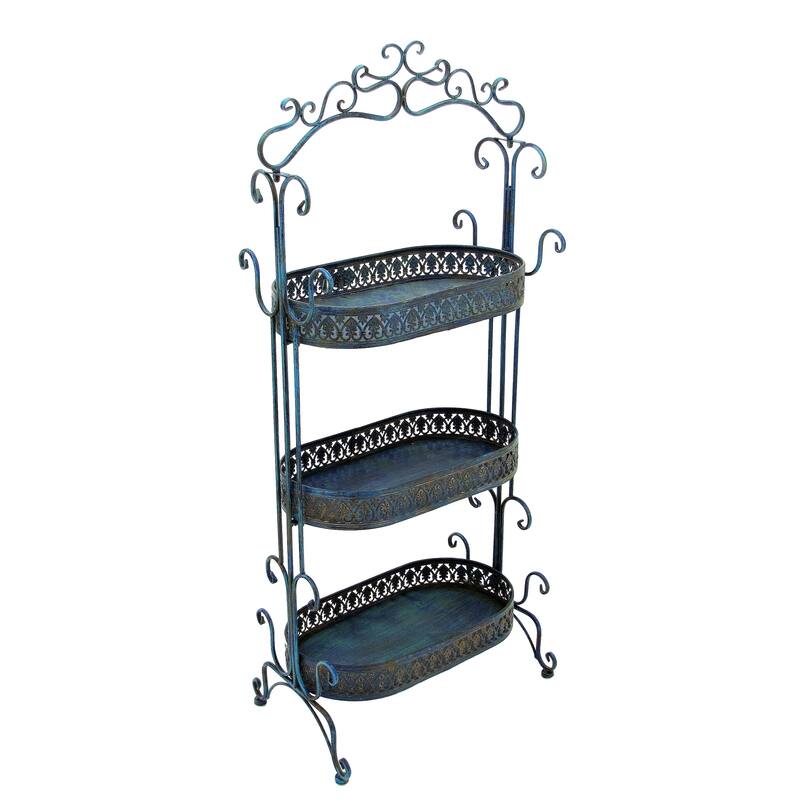 Three Tier Iron Plant Stand in Antique Blue