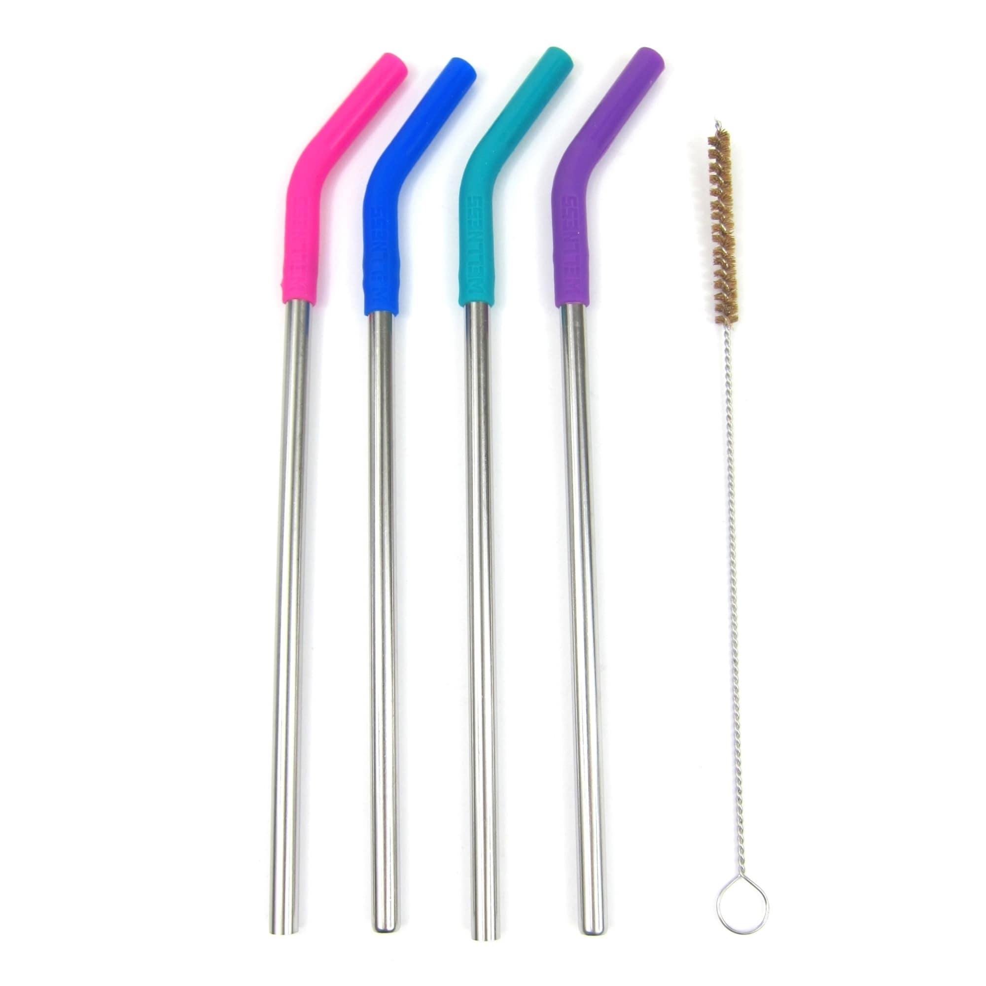 4Pcs /Home Stainless Steel Straws Reusable Metal With Silicone Tips Clean Brush 