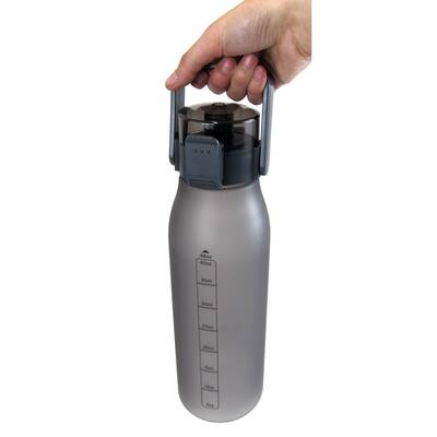 Non-Slip Rubber-Coated Push-Button Water Bottle with Carry Handle 48 oz. - Grey - 48 Oz.
