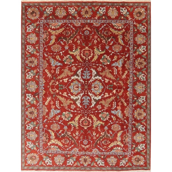 Geometric Indo Heriz Serapi Oriental Area Rug Wool Hand-Knotted Carpet - 11'7" x 8'11"