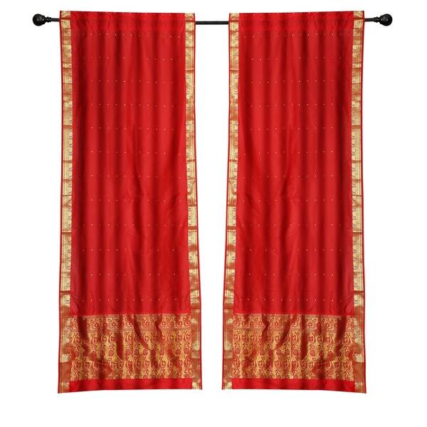 Shop 2 Boho Red Indian Sari Curtains Rod Pocket Window Panels