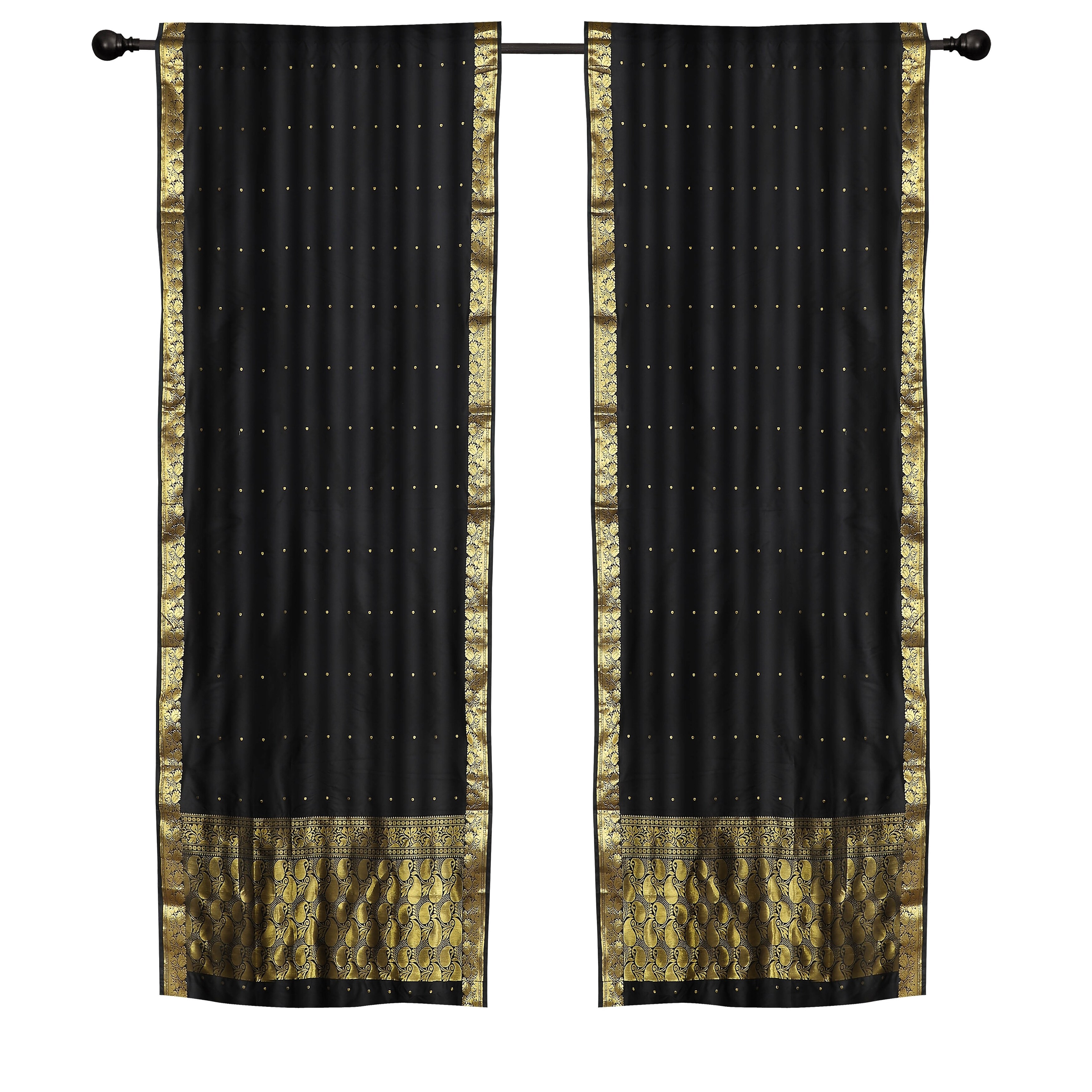 Shop 2 Boho Black Indian Sari Curtains Rod Pocket Window Panels