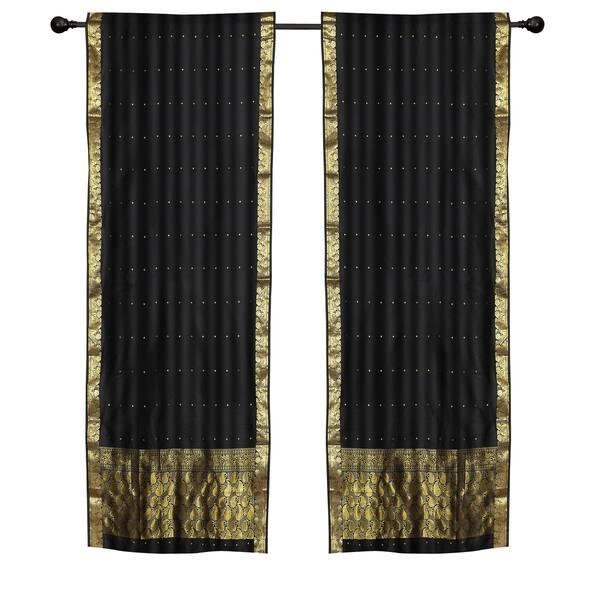 Shop 2 Boho Black Indian Sari Curtains Rod Pocket Window Panels
