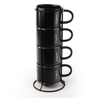 Signature Housewares Tower Mugs, Coffee Break Black Matte