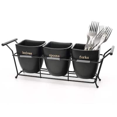 Signature Housewares Expressions Flatware Storage Holder, Black Matte