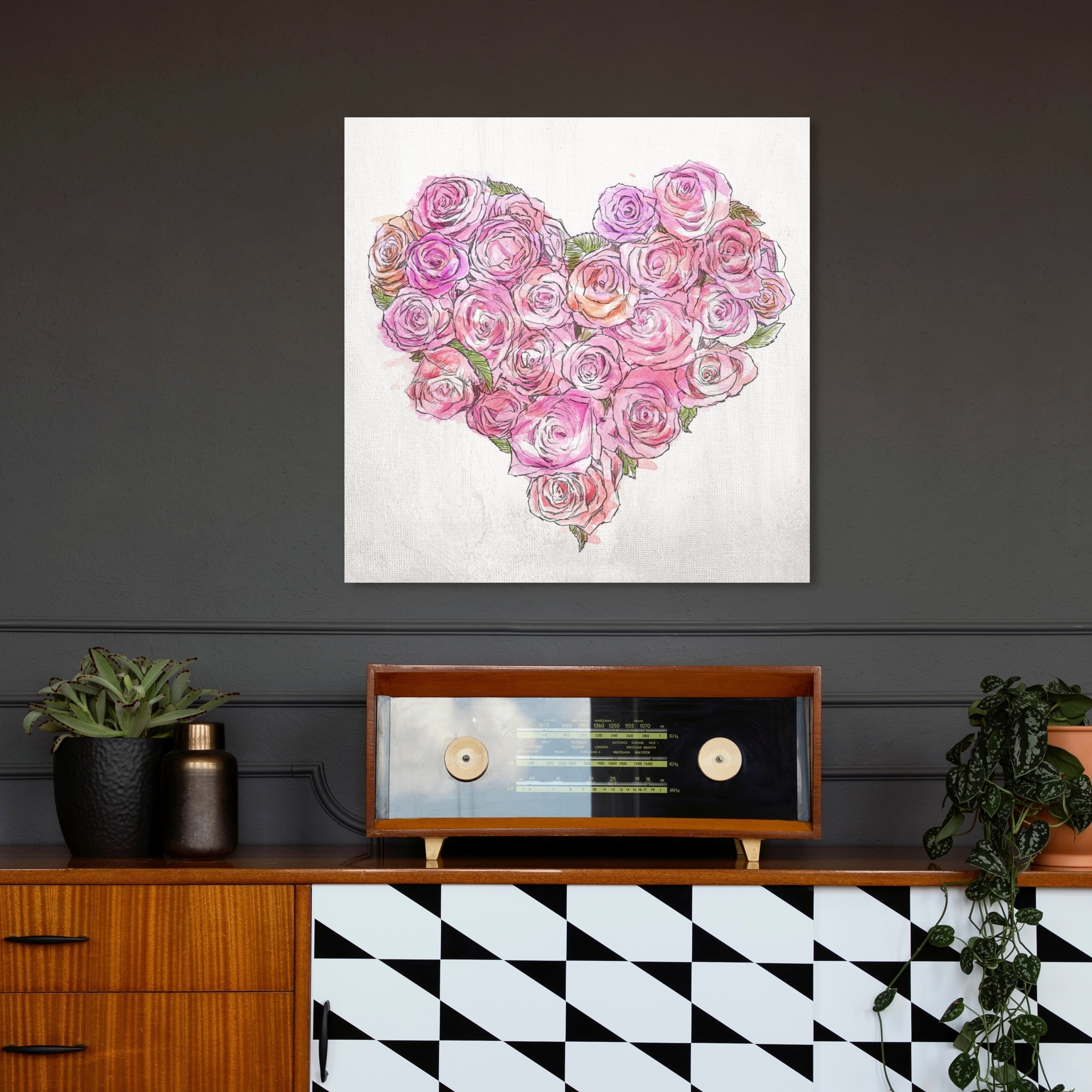 Oliver Gal 'Heart of Roses' Floral and Botanical Wall Art Canvas Print -  Pink, White