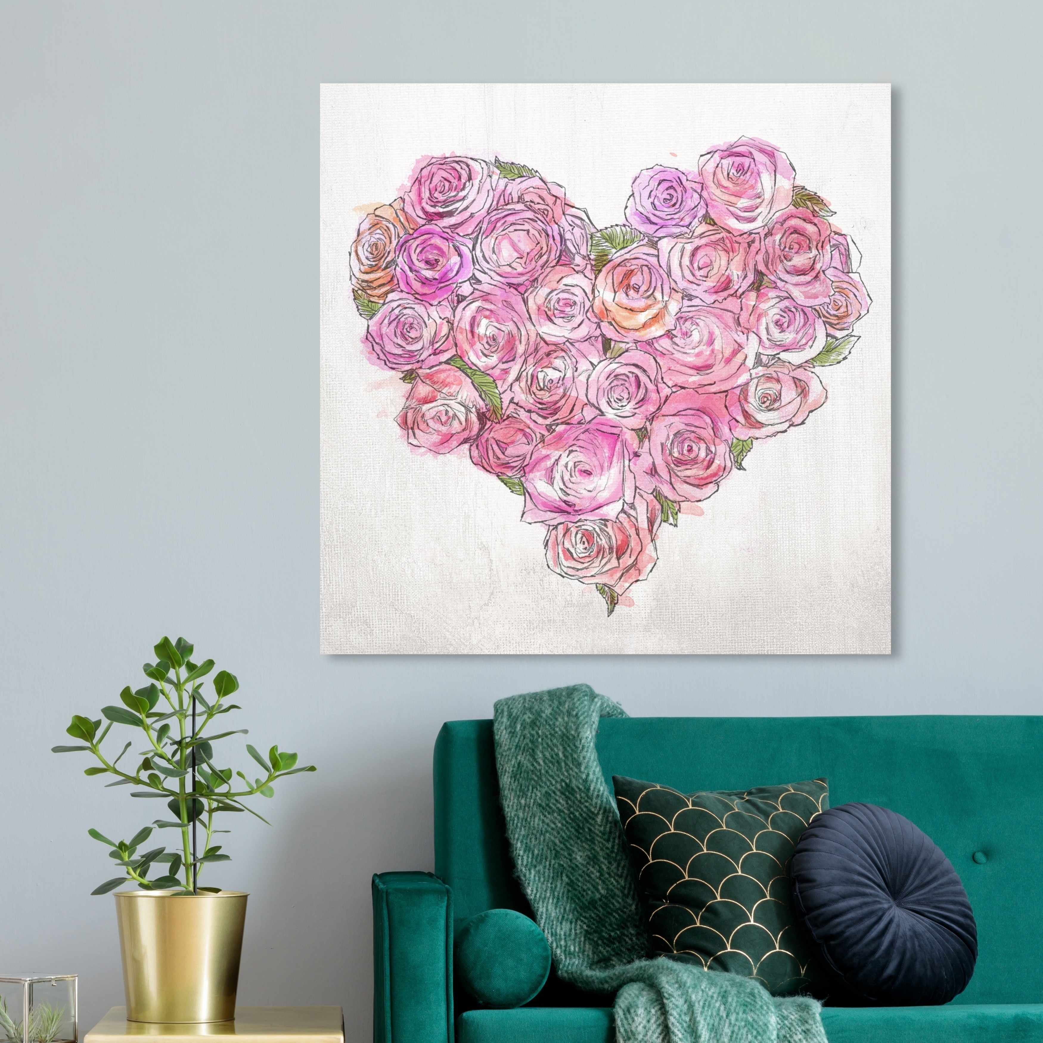 Oliver Gal 'Heart of Roses' Floral and Botanical Wall Art Canvas Print -  Pink, White